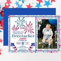 Little Firecracker Red White Blue Photo Birthday  Invitation