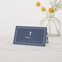 Blue Wave Seahorse Wedding Wht/Navy ID836 Place Card