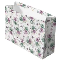 Abstract Floral Watercolor Teal Mauve Beige Large Gift Bag