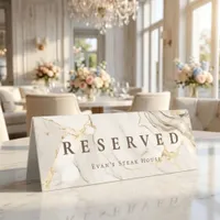 Modern Elegant Script Agate White Marble Reserved Table Tent