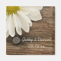 White Daisy and Barn Wood Country Wedding Magnet