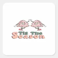 Tis The Season Retro Groovy Christmas Vintage Chri Square Sticker