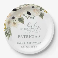 Sage Baby in Bloom Ivory Floral Girl Baby Shower Paper Plates