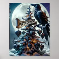 Nevermore Gothic Christmas Tree With Hearts Raven Poster