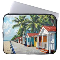 Colorful Tropical Vibrant Beach Huts Laptop Sleeve