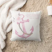 Nautical Baby Birth Stats Pillow | Pink Watercolor