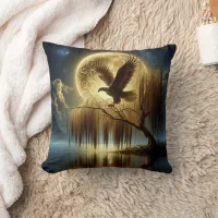 Eagle Majestically Perched on Tree Branch at Night Throw Pillow