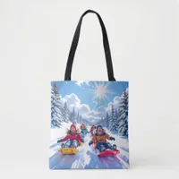 Children Gleefully Sledding Winter Fun Tote Bag