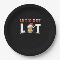 Let's Get Lit Drinking Beer Santa Hat Christmas Li Paper Plates