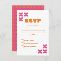 Retro Groovy 70s Pink Orange Wedding RSVP Card