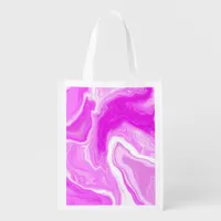 Pink and White Marble Swirls   Grocery Bag