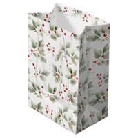 Holly and Berries Watercolor Style Wine Small and Medium Gift Bag