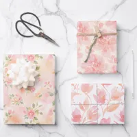 Three Abstract Watercolor Peach Pink Patterns Wrapping Paper Sheets