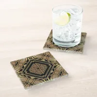 Art Deco Black Gold Geometric Stylish Glam Pattern Glass Coaster