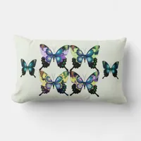 Aqua, Pink, and Yellow -  Elegant Butterflies Lumbar Pillow