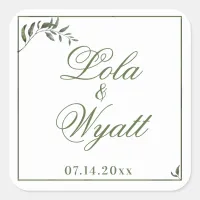 Fern Green Willow Branch Elegant Wedding Square Sticker