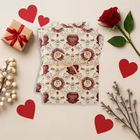 Vintage Burgundy Floral Father Son Pattern Wrapping Paper Sheets