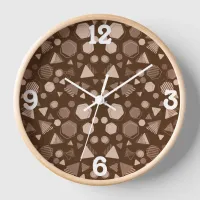 Hexagon & Triangle Pink & Brown on Brown Pattern  Clock