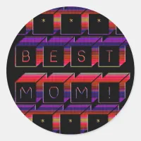 Best Mom Colored Blocks & Black Background Classic Round Sticker