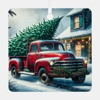 Vintage Truck with Christmas Tree Personalized Metal Ornament