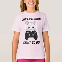 Cute Girly Black White Cartoon Cat Gamer T-Shirt