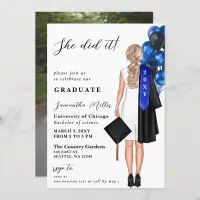 Modern Blue Photo She Did It Graduation Invitation