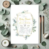 Elegant Eucalyptus and Gold Geometric Baby Shower Invitation