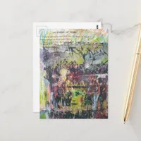 A grungy face verbs mixed media collage postcard
