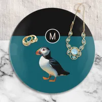 Atlantic Puffin Bird Wildlife Custom Monogram Trinket Tray