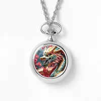 Fire breathing dragon gold blue and red scales watch