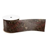 Coffee on Burlap Word Cloud Brown ID283 Satin Ribbon