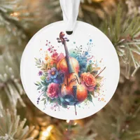 Watercolor Cello and Flowers Personalized  Ornament