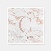 Chic Girly Rose Gold Foil | Marble Monogram Napkins