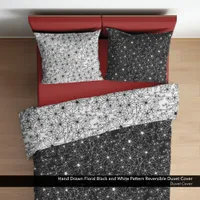 Hand Drawn Floral Black White Reversible Pattern Duvet Cover