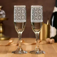 Flourished etched pattern happy new year or event champagne flute