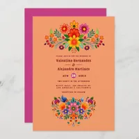 Sunset Ombre & Magenta Folk Art Fiesta Wedding Invitation