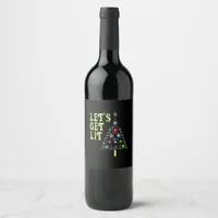 Let's Get Lit Funny Christmas Wine Label