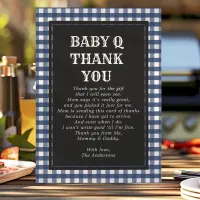 Baby Q Barbeque Rustic Country Baby Shower Navy Thank You Card