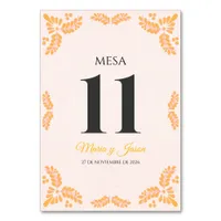 Talavera Yellow Floral Minimalist Spanish Wedding Table Number