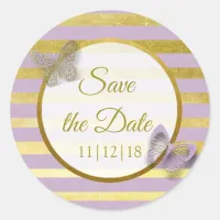 Purple and Gold Butterfly Save the Date Stickers