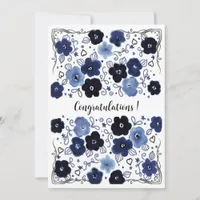 Blue Floral Pattern Happy Congratulations Card