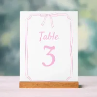 Modern Simple  Bow Wedding Chic Pink Table Number Acrylic Sign