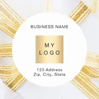 Business logo name address brand color classic round sticker