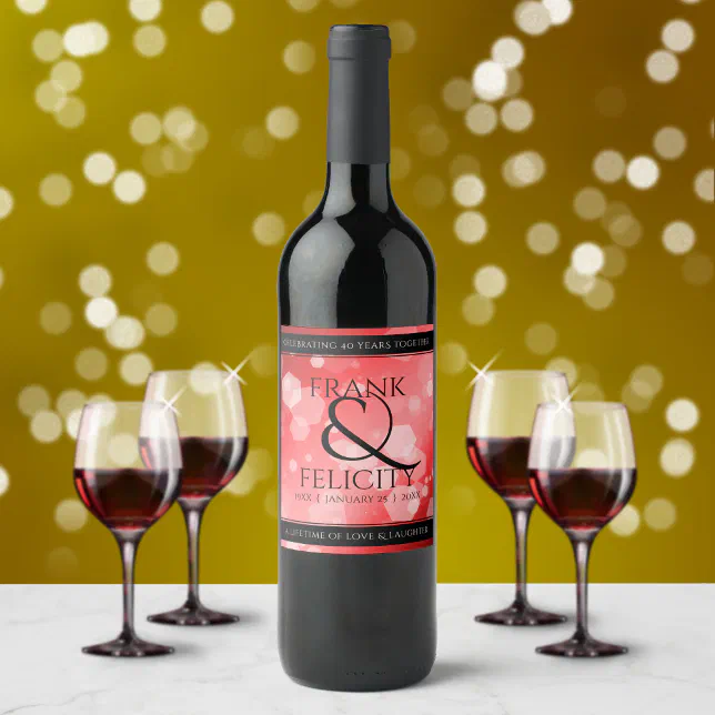 Elegant 40th 80th Ruby Wedding Anniversary Wine Label