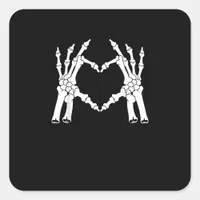 Heart - Halloween Skeleton Hand Square Sticker