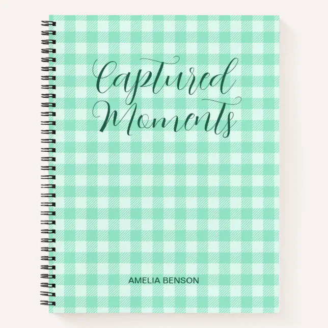 Mint Green Plaid, Tartan, Buffalo Checks Pattern Notebook