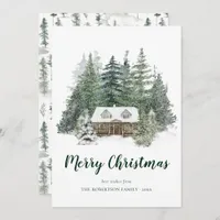 Rustic Winter Pine Forest Cabin Christmas Holiday Card