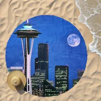 Blue Seattle Skyline Shower Curtain Beach Towel