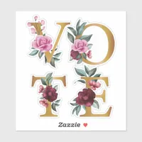 Gold Burgundy Floral Elegant Feminine Go Vote Sticker