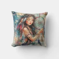 Little Dreamer with Dreamcatcher Throw Pillow